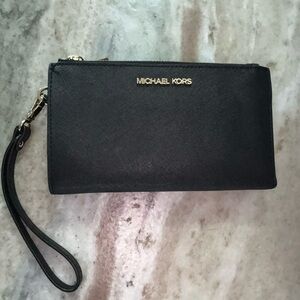 Michael Kors Black Leather Wristlet